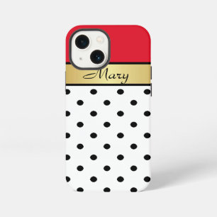Gorgeous Cherry Red, Gold, White & Black Polka Dot iPhone 13 Mini Case