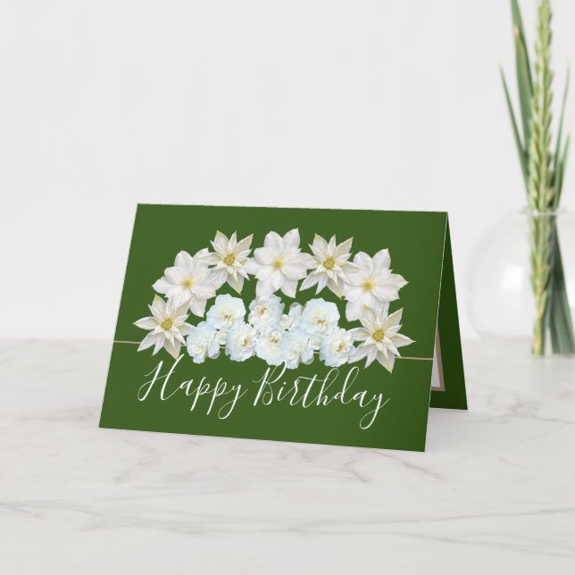 Gorgeous Chic Floral Bouquet White Flower Birthday Card (Front)
