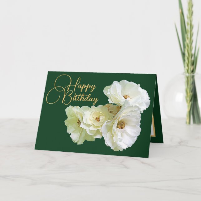 Gorgeous Chic White Rose Floral Bouquet Birthday Card (Front)