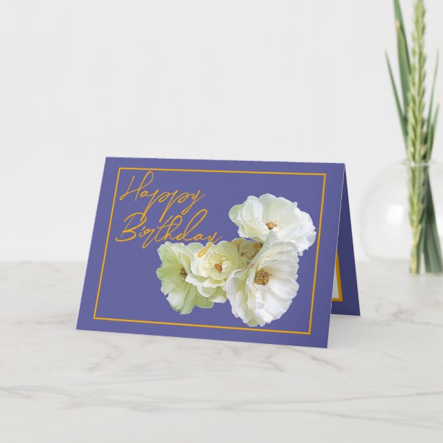 Gorgeous Chic White Rose Floral Bouquet Birthday Card (Front)