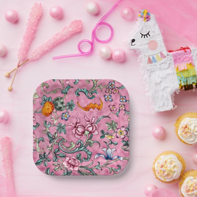 Gorgeous Chinese Canton Pink Floral  Paper Plate (Party)