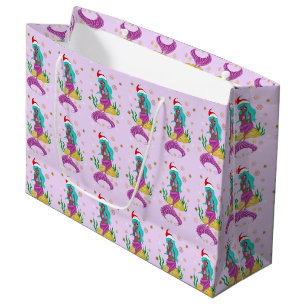 Gorgeous Christmas mermaid snowflake pattern gold Large Gift Bag