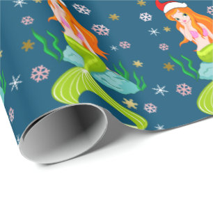 Gorgeous Christmas mermaid snowflake pattern gold Wrapping Paper