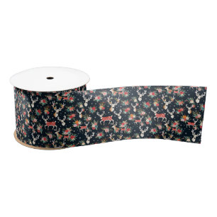 Gorgeous Christmas Reindeer Floral Satin Ribbon