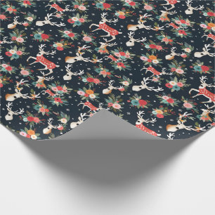 Gorgeous Christmas Reindeer Floral Wrapping Paper