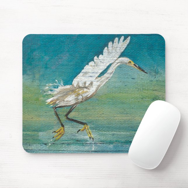 Gorgeous Coastal Egret Shore Bird Painting Mouse Mat (Gorgeous Egret Shorebird On Water Art mouse pad from Jenn's Emporium. )