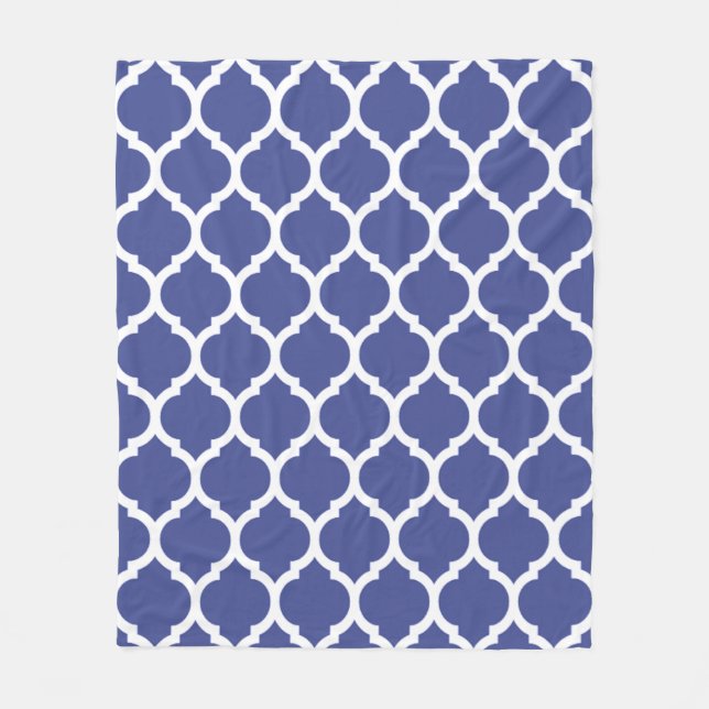 Gorgeous Coblat Blue Moroccan Quatrefoil Pattern Fleece Blanket (Front)