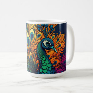 Gorgeous Colorful Peacock, Art Deco Style Coffee Mug