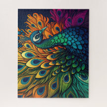 Gorgeous Colorful Peacock, Art Deco Style