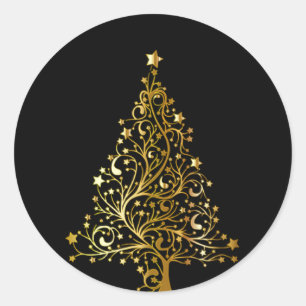 Gorgeous Cool Holiday Christmas Gold Tree   Classic Round Sticker