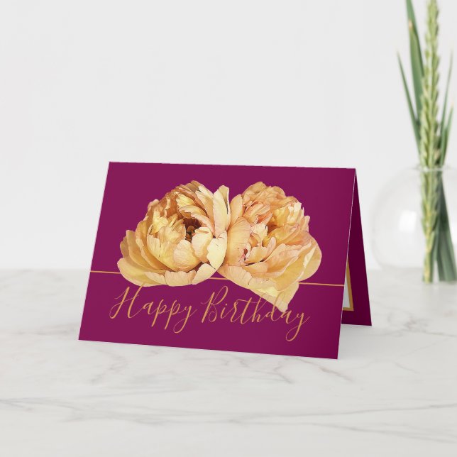 Gorgeous Cream Peony Chic Floral Bouquet Birthday Card (Front)