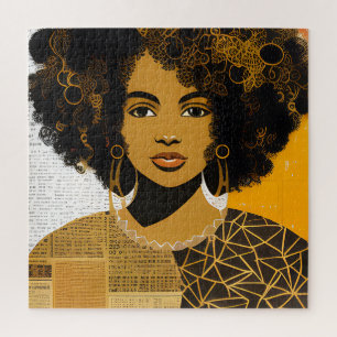 Gorgeous Curly Hair African American Woman Collage Jigsaw Puzzle