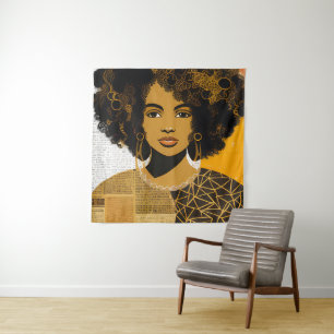 Gorgeous Curly Hair African American Woman Collage Tapestry