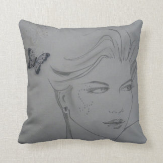 Gorgeous cushion with pencil sketch & butterflies