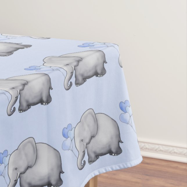 Gorgeous Cute Blue Elephants Baby Boy Nursery Tablecloth (In Situ)