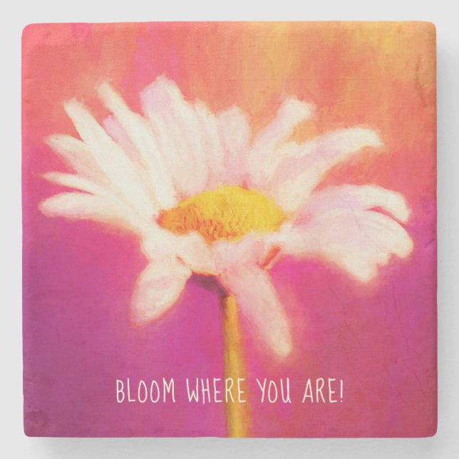 Gorgeous Daisy Artwork Stone Coaster (Front)