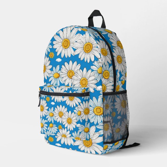 Gorgeous daisy backpack, one of a kind printed backpack (Back Corner Right)