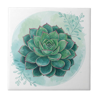 Gorgeous Dark Green Succulent Plant Decor Tile