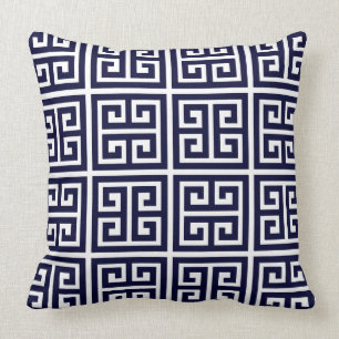 Gorgeous Deep Blue and White Greek Key Pattern Cushion