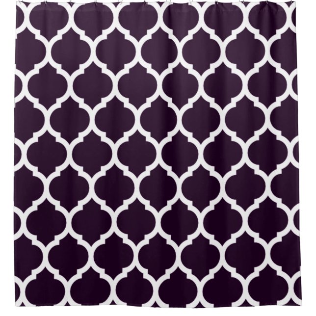 Gorgeous Deep Purple Moroccan Quatrefoil Pattern Shower Curtain (Front)