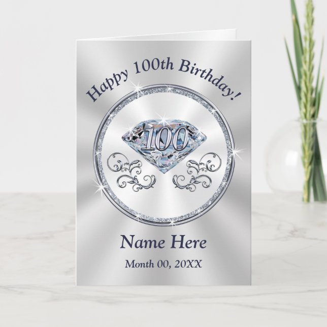 Gorgeous Diamond Personalised 100th Birthday Cards (Front)