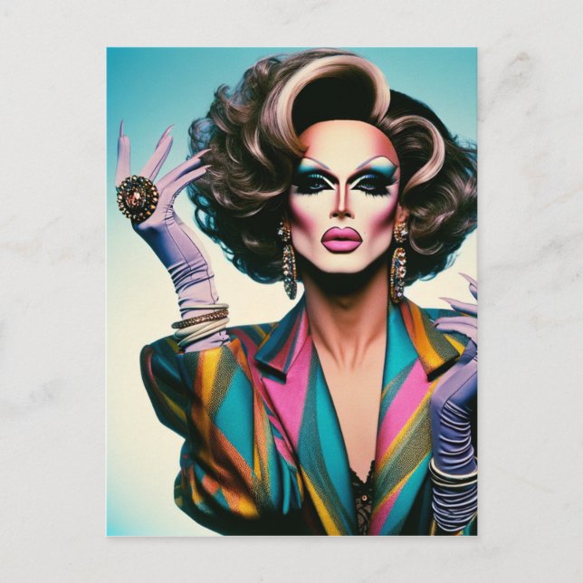 Gorgeous Drag Queen in a Colourful Jacket Postcard (Front)