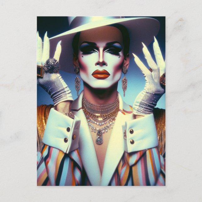 Gorgeous Drag Queen in Colourful Stripes Postcard (Front)