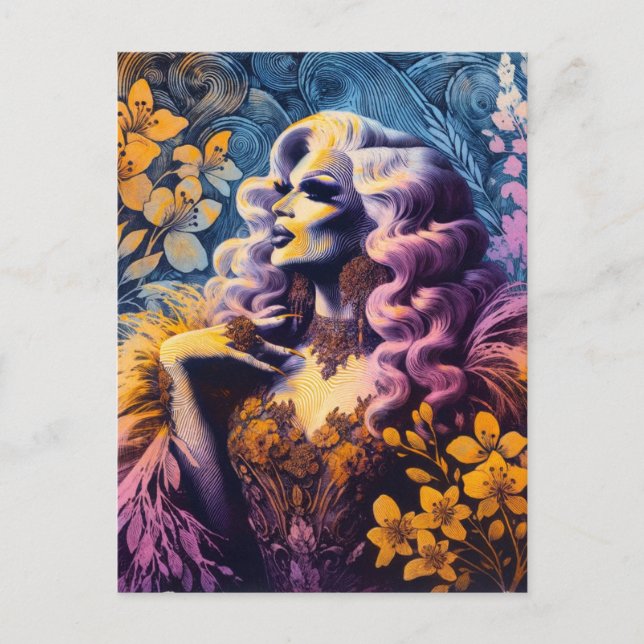 Gorgeous Drag Queen in Flowers Postcard (Front)