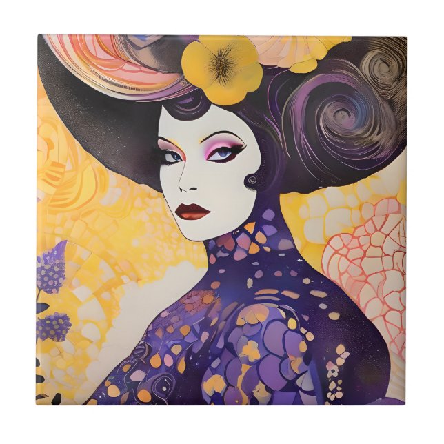 Gorgeous Drag Queen Klimt Style Tile (Front)