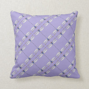 Gorgeous Dragonflies Repeated Pattern on Purple Cushion