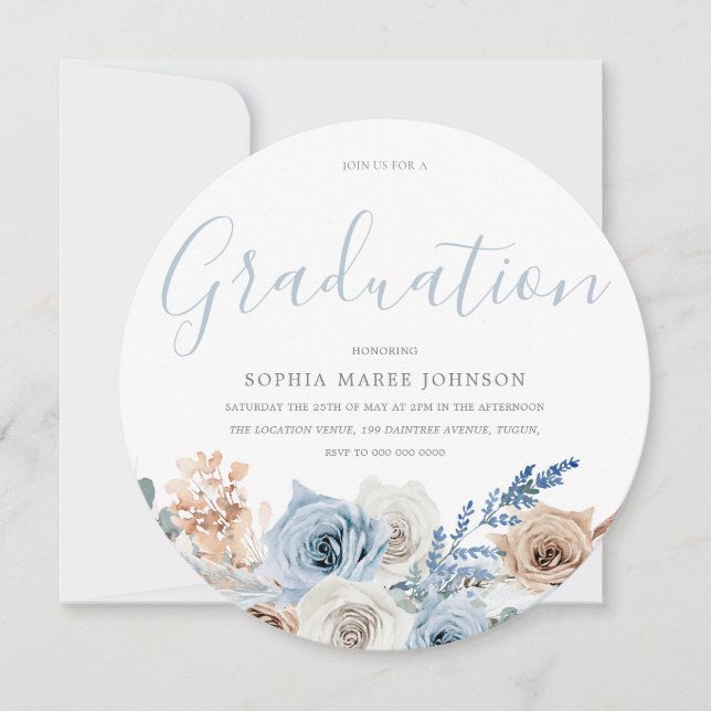 Gorgeous Dusty Blue Boho Graduation Invitation (Front)