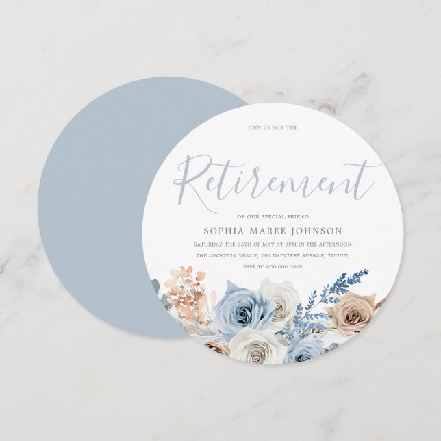 Gorgeous Dusty Blue Boho Retirement Celebration Invitation (Front/Back)