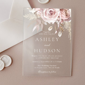 Gorgeous Dusty Rose & Blush Wedding Acrylic Invitations