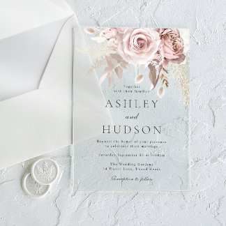 Gorgeous Dusty Rose & Blush Wedding Grey Font Acrylic Invitations