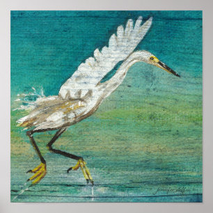 Gorgeous Egret Shorebird Beach House Art Poster