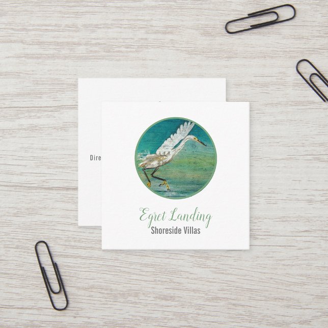 Gorgeous Egret Shorebird On Water Art Square Business Card (Gorgeous Egret Shorebird On Water Art Square Business Card Jenn's Emporium. )