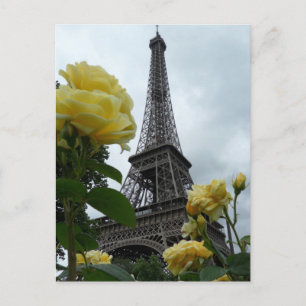 Gorgeous Eiffel Tower Yellow Roses Paris Post Card
