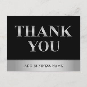 Gorgeous Elegant  Black Silver Business THANK YOU Postcard