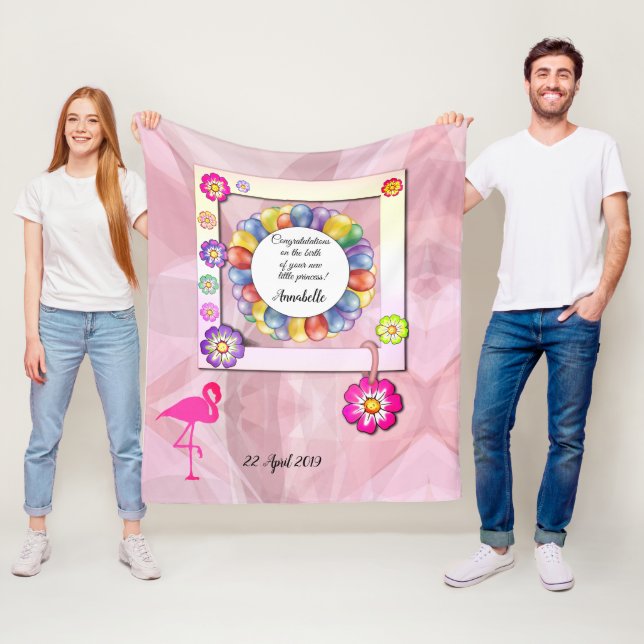 Gorgeous Elegant Floral Flamingo Personalise Fleece Blanket (In Situ)