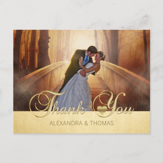 Gorgeous Elegant Gold Heart Thank You Wedding Postcard (Front)