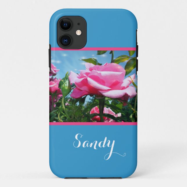 Gorgeous, elegant pink rose flower, with name Case-Mate iPhone case (Back)