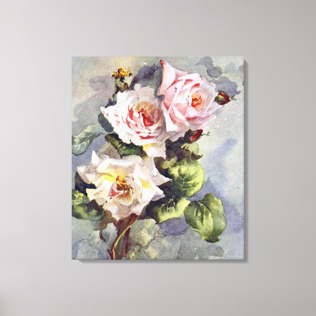 Gorgeous Elegant Pink Roses Watercolor Painting Canvas Print (Front)