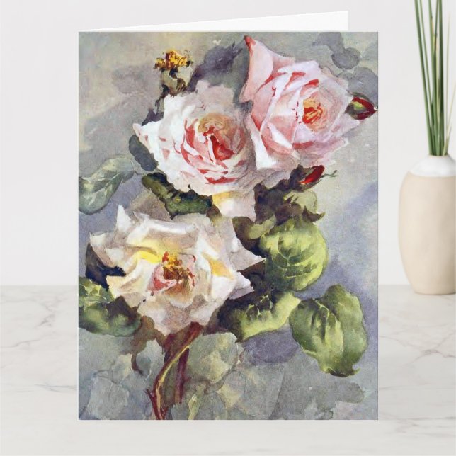 Gorgeous Elegant Pink Roses Watercolor Painting  Card (Front)