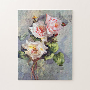 Gorgeous Elegant Pink Roses Watercolor Painting Jigsaw Puzzle