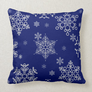 Gorgeous Elegant Snowflakes Pattern On Navy Blue Cushion