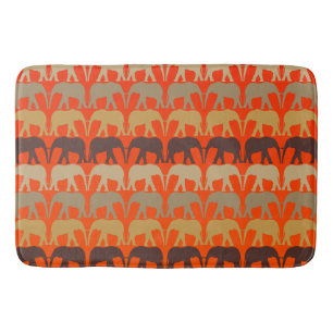 Gorgeous Elephant Pattern On Sunset Orange Bath Mat