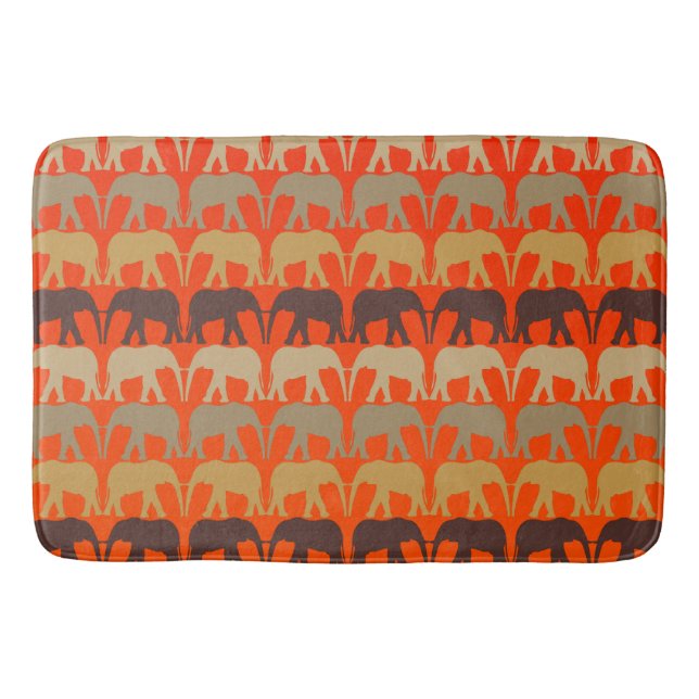 Gorgeous Elephant Pattern On Sunset Orange Bath Mat (Front)