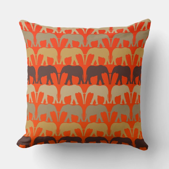 Gorgeous Elephant Pattern On Sunset Orange Cushion (Front)