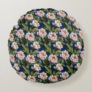 Gorgeous Embroidery Flowers Round Cushion