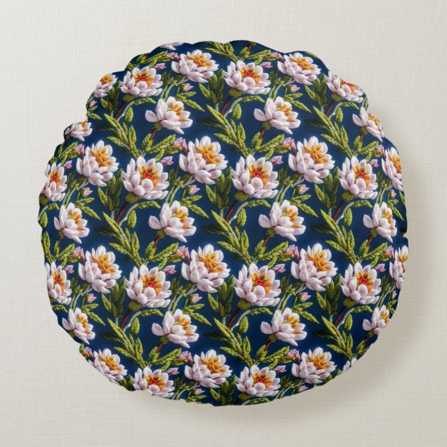 Gorgeous Embroidery Flowers Round Cushion (Front)